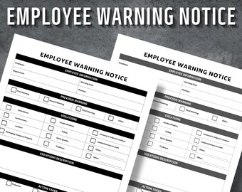 Employee Warning Notice, Warning Notice Sheet, Printable Employee Warning Notice, Employee Discipline, Instant Download