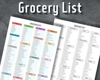 Grocery List, Grocery Planner, Shopping List, Printable Grocery List, Grocery Checklist, Instant Download