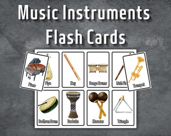 Tarjetas didácticas de instrumentos musicales, tarjetas didácticas preescolares, tarjetas Montessori imprimibles, tarjetas didácticas de instrumentos musicales, educación en casa, tarjeta de música