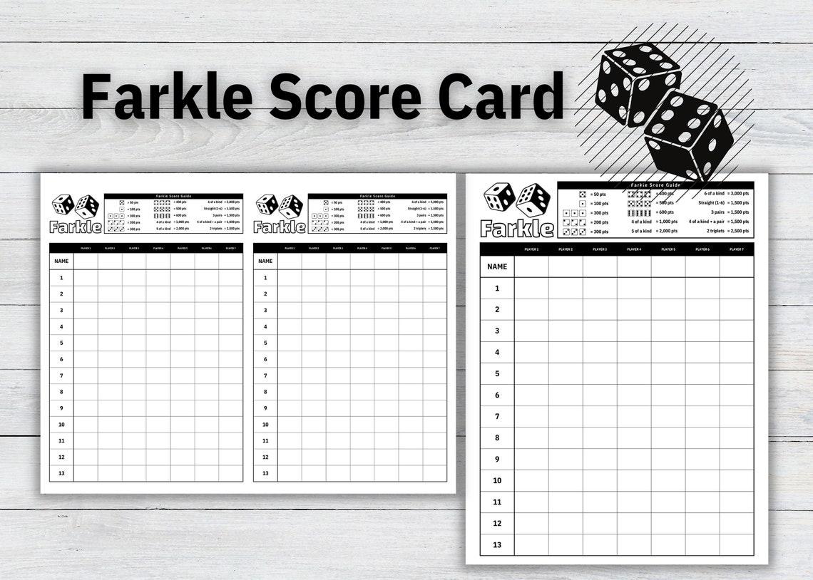 Farkle Score Card, Farkle Score Pad, Dice Game Card, Farkle Game ...