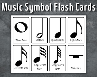 Music Symbol Flash Cards, Printable Music Notation Flash Cards, Musical Symbol Cards, Homeschool, Music Theory, Music Cards, 48 Music Symbol
