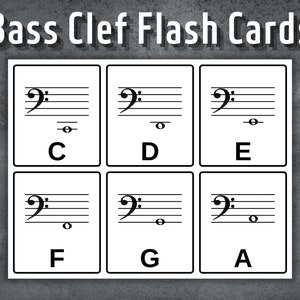 Flash-kaarten bassleutel, afdrukbare flitskaarten muzieknoot, kaarten bassleutel, flashcard muzieknoot, thuisonderwijs, muziektheorie, direct downloaden