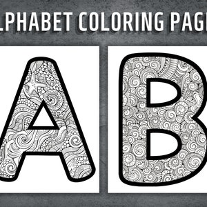 Dibujos para colorear del alfabeto, letras mayúsculas, alfabeto imprimible, página para colorear de letras, alfabeto de mandalas, colorear el A, B y C, descarga instantánea