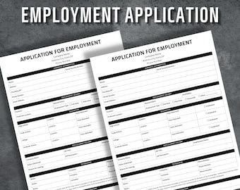 Employment Application, Application for Employment, Job Application Template, Printable Work application, Instant Download