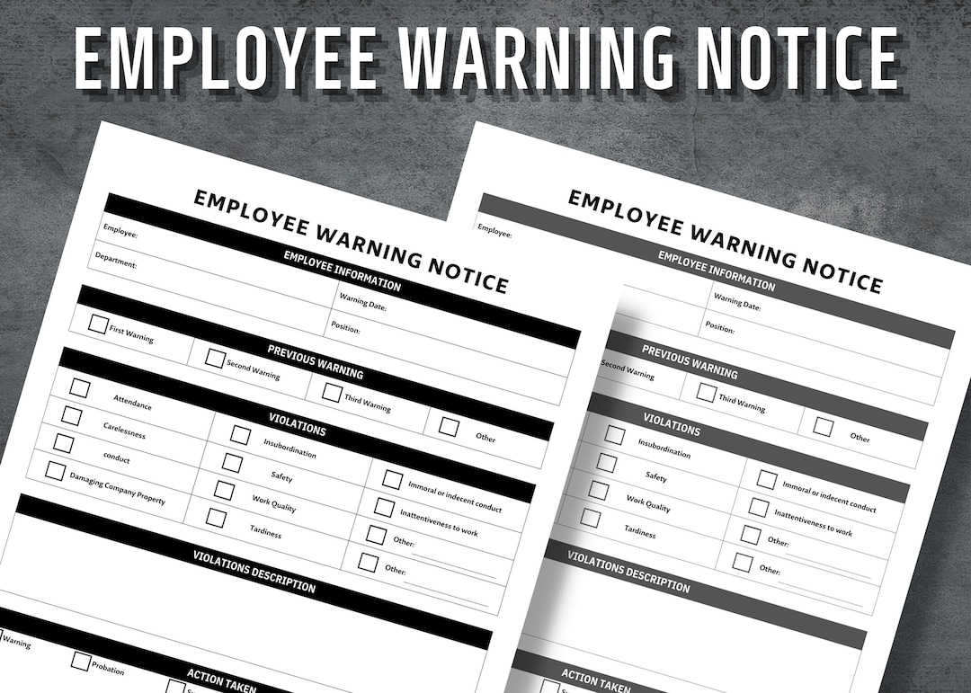 Employee Warning Notice, Warning Notice Sheet, Printable Employee