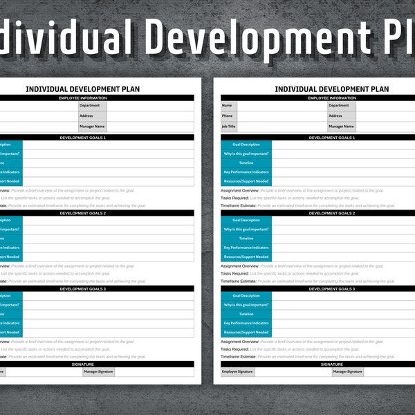 Individual Development Plan, Printable Developing Employees, HR Templates, Human Resources, Business Tools, Performance Review Goals