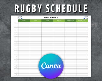 Rugby Schedule Template, Printable Rugby Schedule, Editable Rugby Game Schedule, Rugby Season Games, Games Schedule, Rugby Canva template