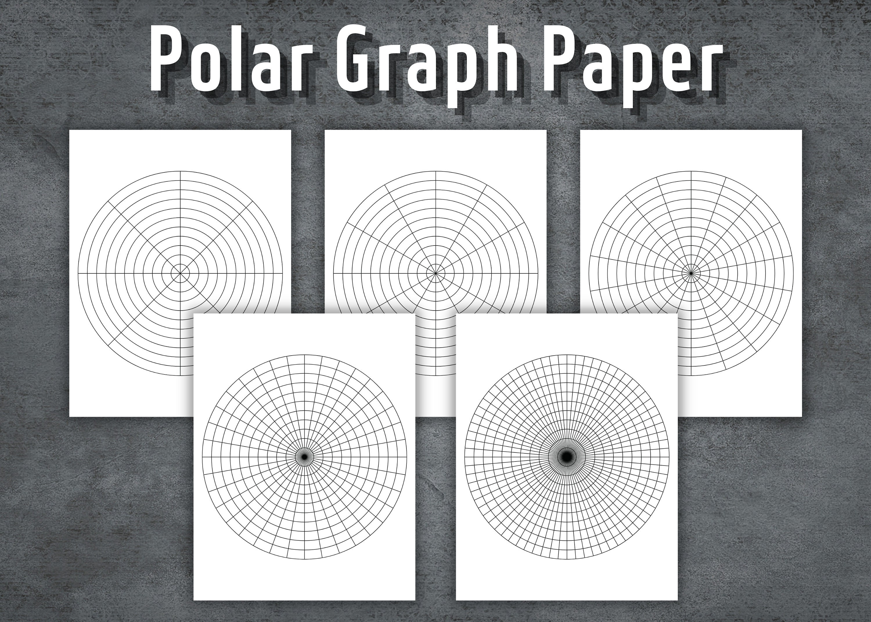 Polar Graph Paper, Printable Circular Graph Paper, Circular Grid Paper, Radial Graph Paper