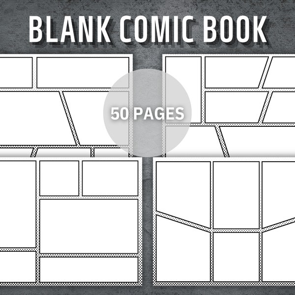 Blank comic template, Blank comic Book, Printable Storyboard, Comic Drawing, 50 different designs, Instant Download