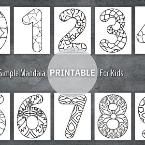 May include: Printable colouring pages featuring the numbers 0 through 9 with intricate mandala designs.  Simple Mandala PRINTABLE For Kids.