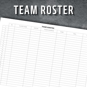 Team Roster, Soccer Team Roster, Printable Team Roster, Sport Roster, Editable Team Roster, Instant Download