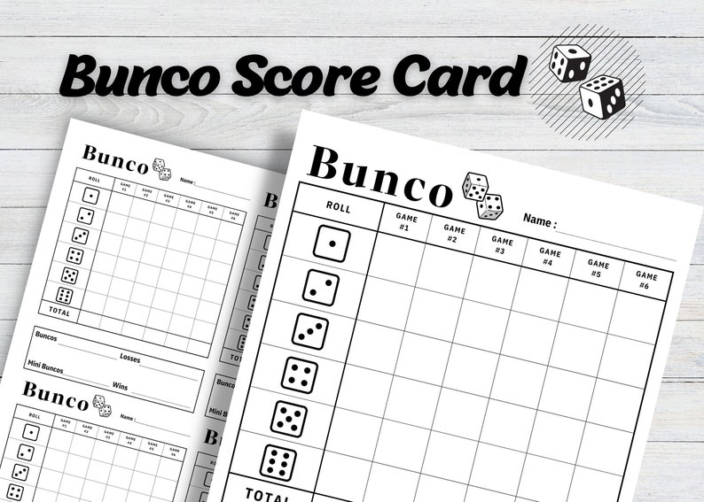 Bunco Score Card, Bunco Score Pad, Dice Game Card, Bunco Game, Bunco