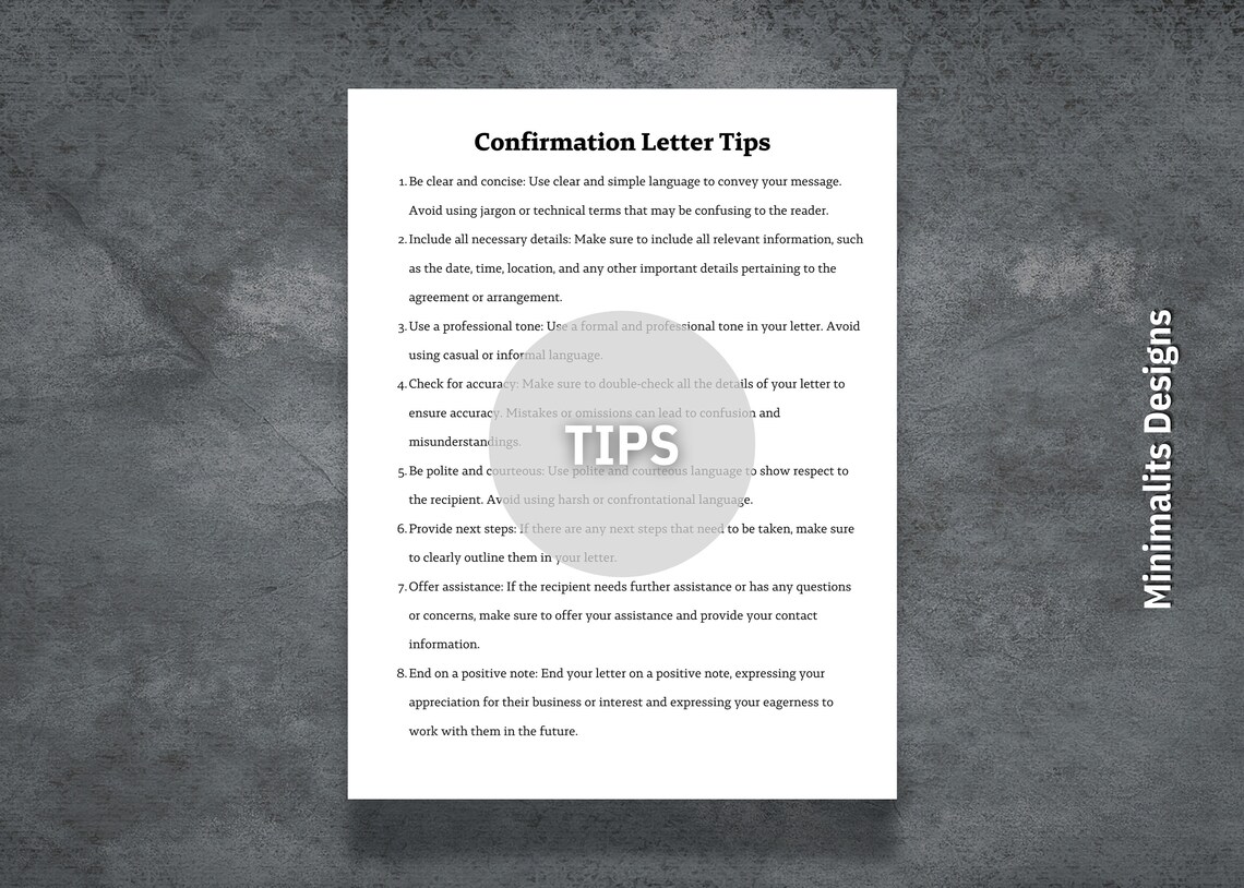 Confirmation Letter, Printable Confirmation Order, Confirming Agreement ...