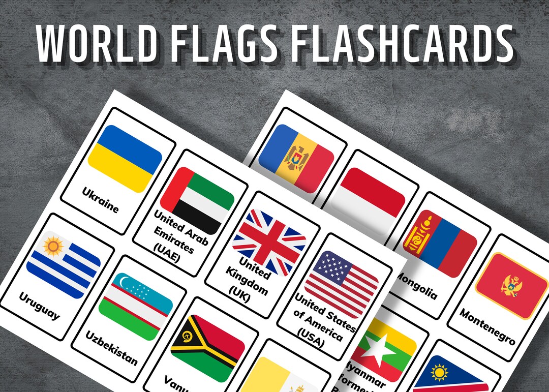World Flags Flash Cards, Printable Flashcards, United Nations Countries