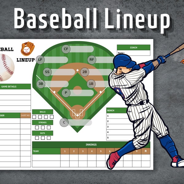Baseball Lineup, Baseball Lineup Maker, Baseball Game Day Strategy, Printable Baseball Line up, Instant Download