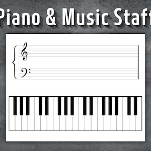 Piano and Music Staff Worksheet, Music Staff with Piano, Piano Worksheet, Grand Staff & Piano Keys Practice Sheet, Printable Piano Practice