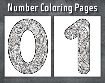 Páginas para colorear de números, páginas para colorear imprimibles para todas las edades, colorear por diversión, colorear números del 0 al 9, aprender números, descarga instantánea