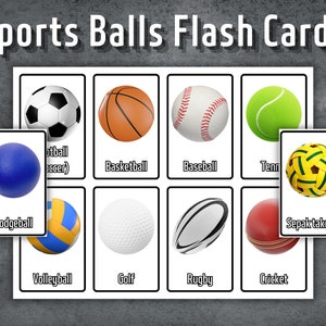 Cartes flash de ballons de sport, Cartes flash préscolaire, Cartes Montessori imprimables, Cartes de 32 ballons de sport, Enseignement à domicile, Cartes de nomenclature