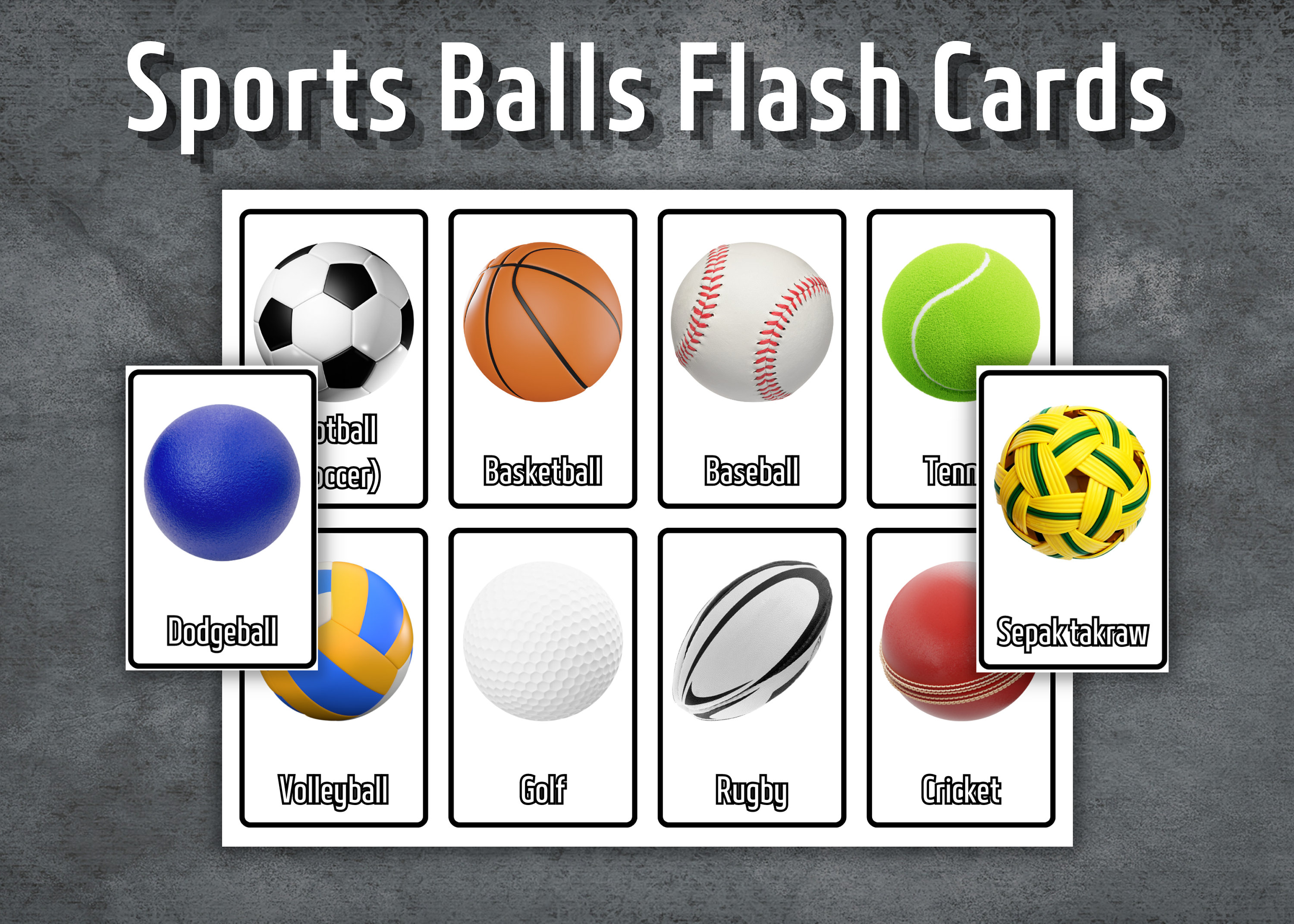 Sports Balls Flash Cards, Preschool Flashcards, Printable Montessori ...