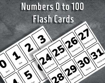 Tarjetas de números del 0 al 100, imprimibles, de matemáticas, descarga instantánea