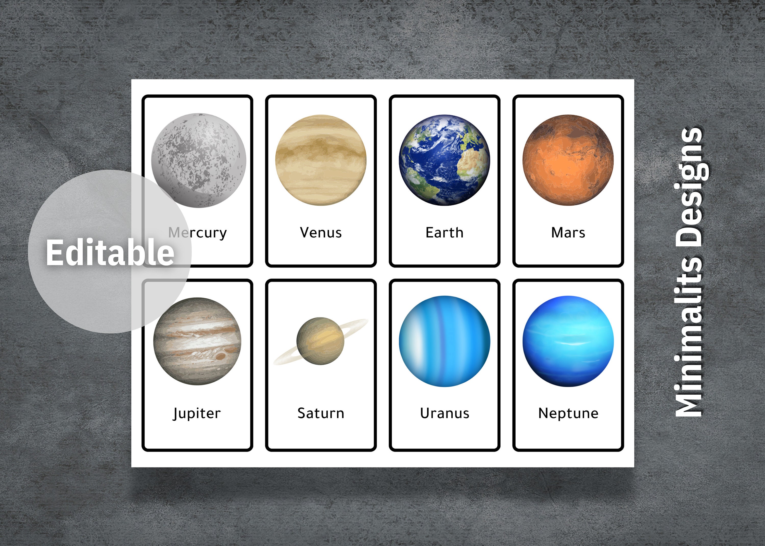 Solar System Flashcards, Printable Flashcards, Editable Montessori ...