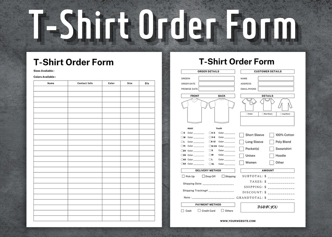 T-shirt Order Form, Custom Order Form, Shirt Order Form Template, Editable T-shirt Order Template, Instant Download - Etsy