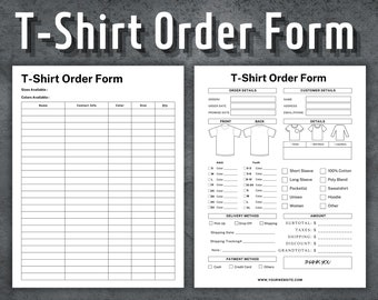 T-Shirt Order Form, Custom Order Form, Shirt Order Form Template, Editable T-Shirt Order Template, Instant Download