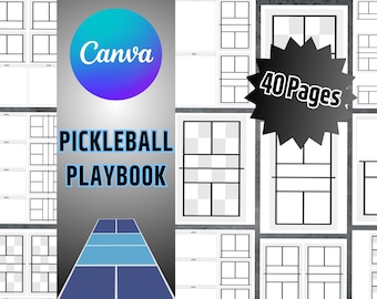 Szablon podręcznika do gry w pickleball, drukowane puste diagramy do gry w pickleball, szablon Canva, plan ćwiczeń do gry w pickleball, edytowalny podręcznik do gry w pickleball