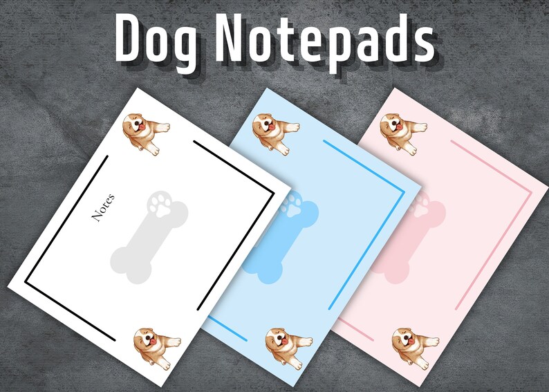 Dog Notepads, Printable Note Paper, Dog Lovers, Note Pages, Dog Themed ...