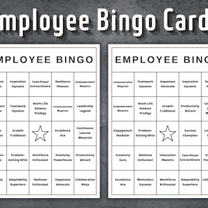 Bingokaarten voor medewerkers, afdrukbare medewerkersbingosjabloon, Human Resources, bewerkbaar bingospel, werkspel, bingosjabloon, direct downloaden