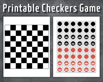 Checkers Game, Printable Checkers Game, Draught board, Draughts Game, 8 x 8 Checker Board with Checkers, Mini Checker Game, Instant Download