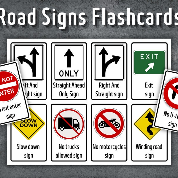 Road Signs Flashcards, Preschool Flashcards, Printable Montessori Cards, Traffic Signs Flash card, Homeschooling, Instant Download
