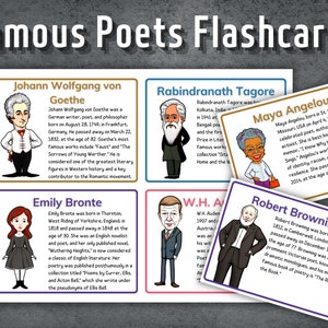 berühmte Dichter Flash Karten, berühmte Dichter Poster und Karten, berühmte Autoren, Dichter Flash Karten, Sofort Download