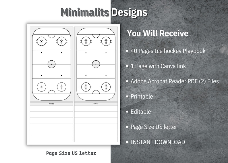 Ice Hockey Playbook Template Printable Blank Ice Hockey Rink Etsy