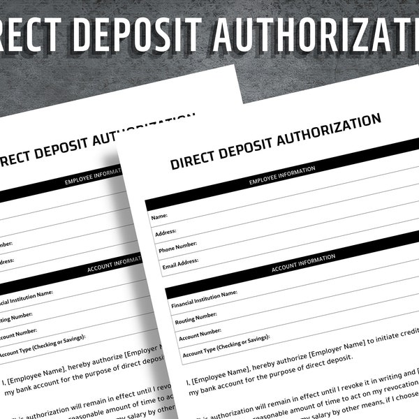 Direct Deposit Authorization, Employee Direct Deposit Authorization Template, Direct Deposit Authorization Form, Instant Download