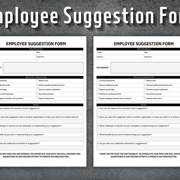 Employee Suggestion Form, Employee Ideas Form, Employee Suggestion Box, Printable Suggestion Template, Employee Suggestion, Instant Download