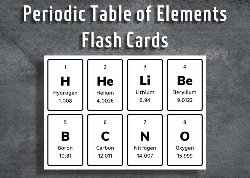 Periodic Table of Elements, Chemistry Flash Cards, Periodic Table of