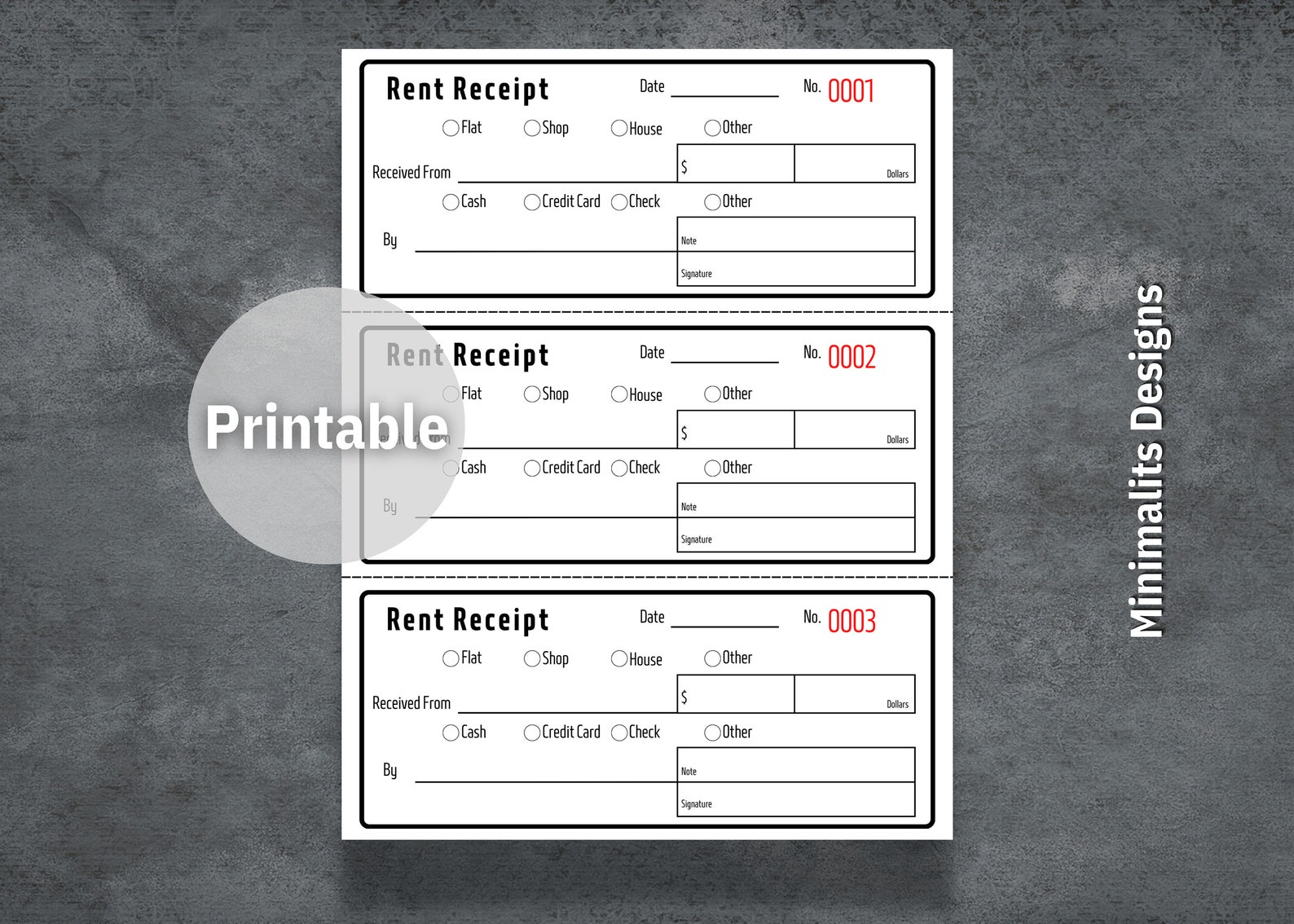 Rent Receipt, Printable Receipt, Cash Receipt, Rent Receipt Template ...