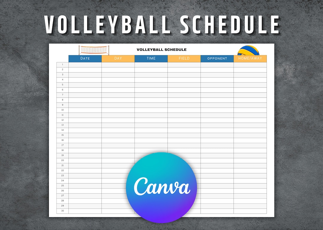 Volleyball Schedule Template, Printable Volleyball Schedule, Editable