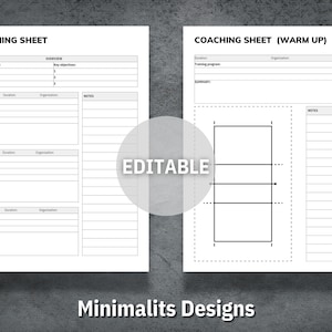 May include: A printable coaching sheet for volleyball practice. The sheet includes sections for warm-up, main part, and training game. It also includes space for notes, duration, and organisation.
