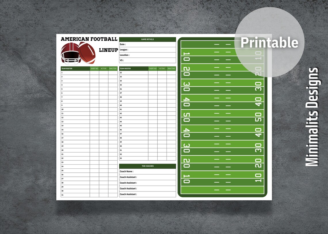 American Football Lineup Football Lineup Maker Football Game Day 
