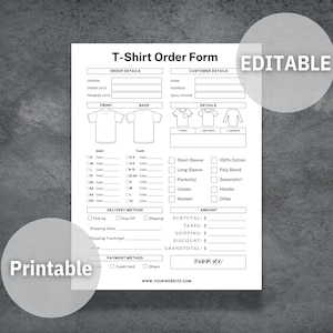 T-shirt Order Form Custom Order Form Shirt Order Form - Etsy
