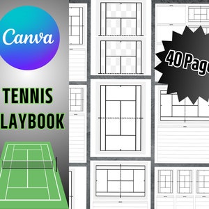 Modelo de manual de jogo de tênis, diagramas de tênis em branco para impressão, modelo Canva, plano de prática de tênis, manual de jogo de tênis editável, modelo de tênis