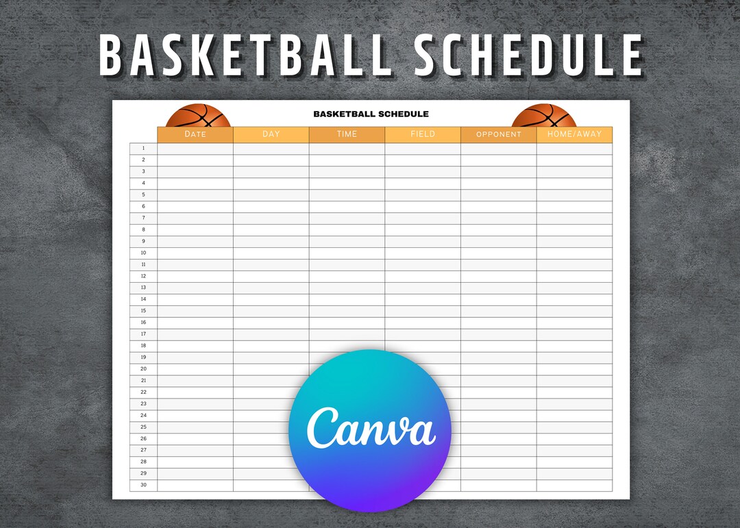 Basketball Schedule Template, Printable Basketball Schedule, Editable Basketball Game Schedule