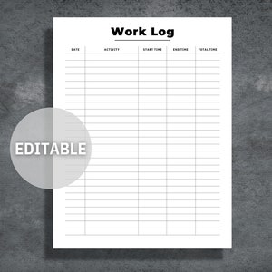 Work Log, Activity Tracker, Editable Work Log Sheet, Time Tracker ...