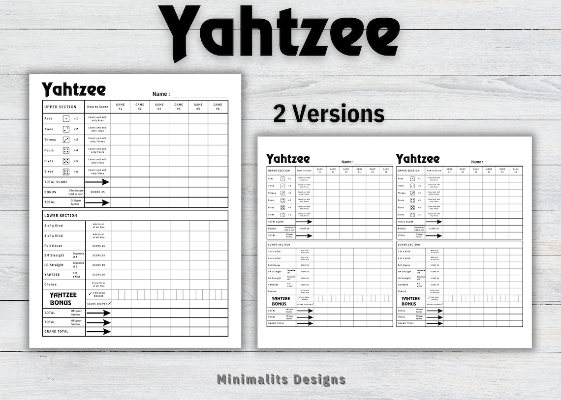 Yahtzee Score Card Yahtzee Score Pad Dice Game Card Yahtzee Score Yahtzee Score Card Yahtzee Score Pad Dice Game Card Yahtzee Score