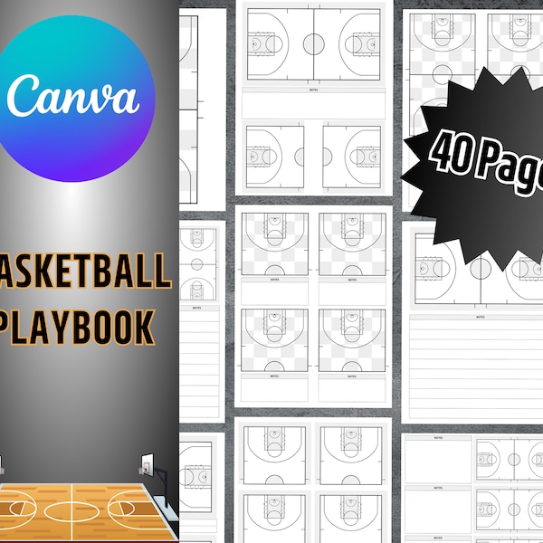 Basketball Playbook Template, Printable Blank Basketball Diagrams, Canva Template, Basketball Practice Plan, Editable Basketball Playbook