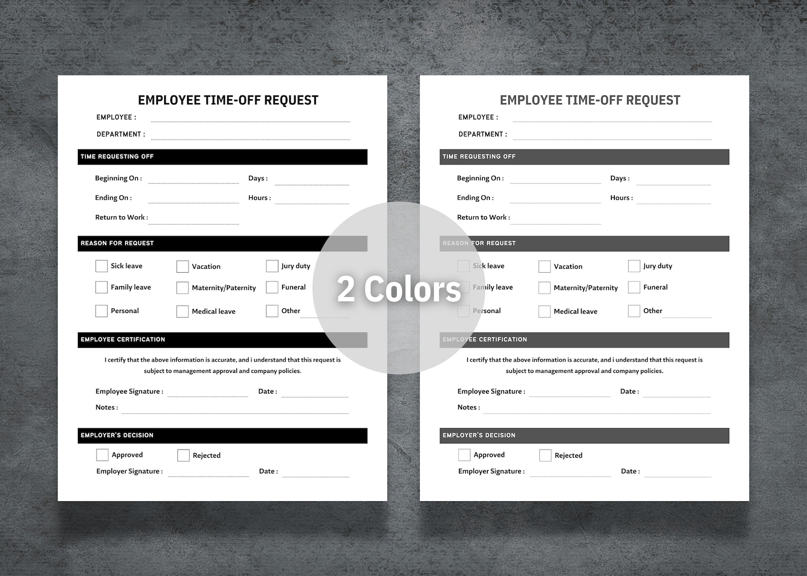Employee Timeoff Request, Paid Time off Request, Vacation Request