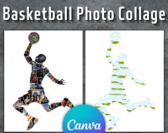 Basketball Photo Collage, Editable Canva Template, Basketball Canva Frame, Sport Photo Collage, Canva Collage Photo, 2 Design Photo Collages