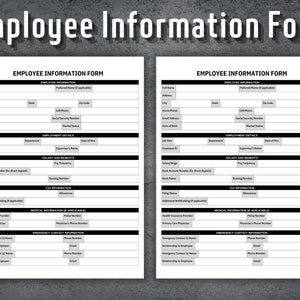 Employee Information Form, Printable New Hire Template, HR Template, Human Resources, Business Template, Employee Forms, Employee Details
